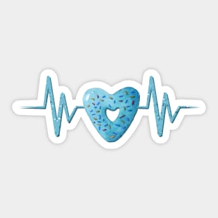 Heartbeat with cute blue heart shaped donut illustration Sticker